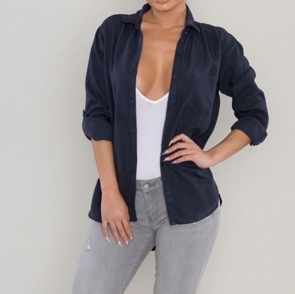 Clear Out🥳Button Up Tencel Shirt - Navy - Picture 3 of 5